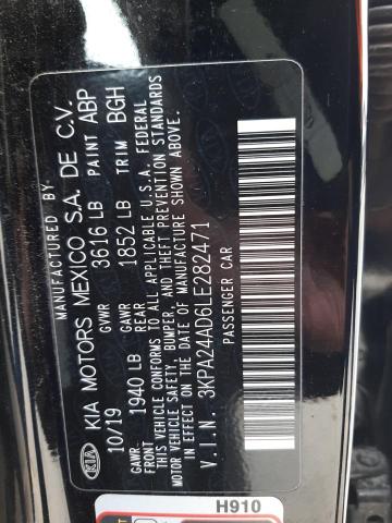 3KPA24AD6LE282471 - 2020 KIA RIO LX BLACK photo 12