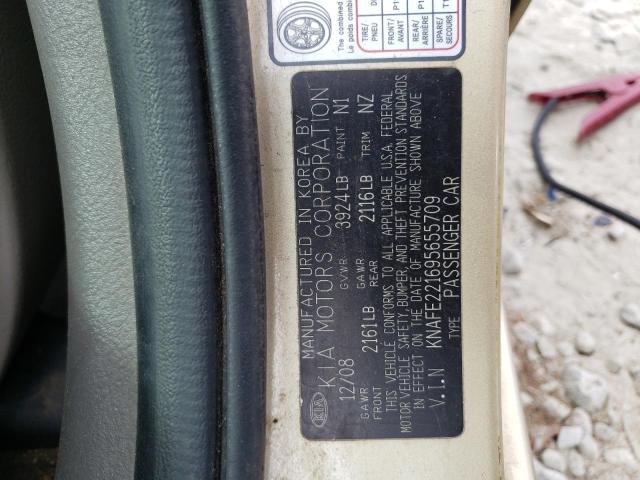 KNAFE221695655709 - 2009 KIA SPECTRA EX BEIGE photo 12