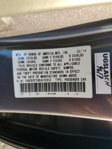 1HGCR2F39EA230932 - 2014 HONDA ACCORD LX GRAY photo 12