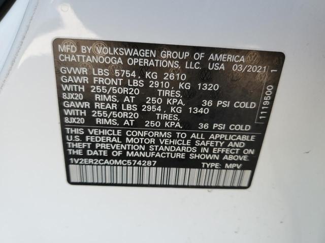 1V2ER2CA0MC574287 - 2021 VOLKSWAGEN ATLAS SEL WHITE photo 13