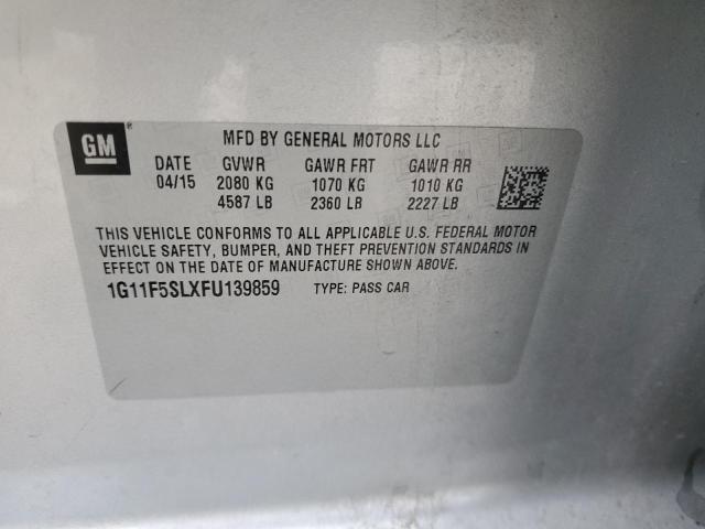 1G11F5SLXFU139859 - 2015 CHEVROLET MALIBU LTZ ვერცხლისფერი ფოტო 12