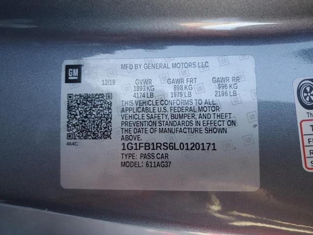 1G1FB1RS6L0120171 - 2020 CHEVROLET CAMARO LS GRAY photo 12