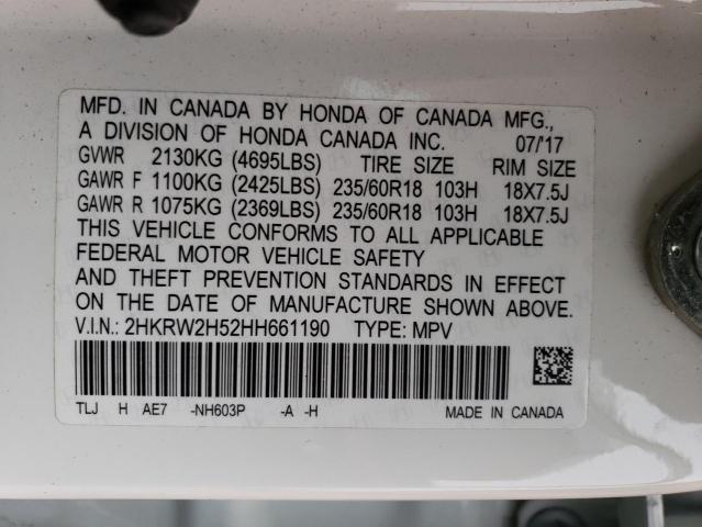 2HKRW2H52HH661190 - 2017 HONDA CR-V EX WHITE photo 13