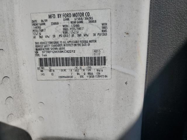 1FTRF12WX9KC82212 - 2009 FORD F150 WHITE photo 12