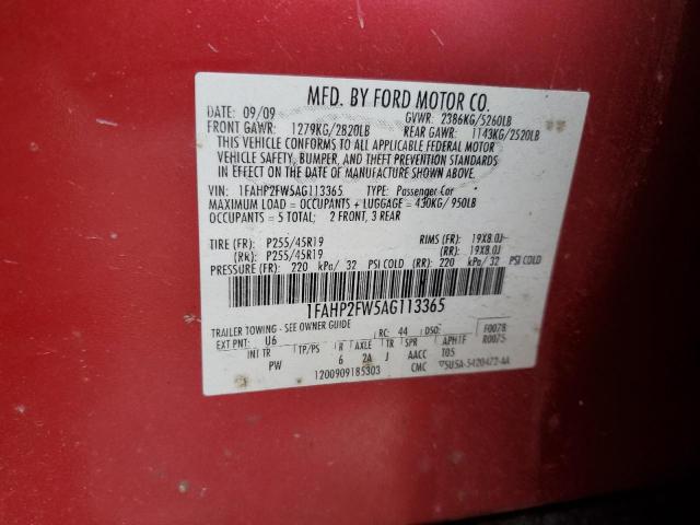 1FAHP2FW5AG113365 - 2010 FORD TAURUS LIMITED RED photo 12