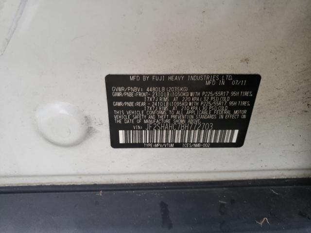 JF2SHAHC7BH772703 - 2011 SUBARU FORESTER TOURING 白色 照片 12