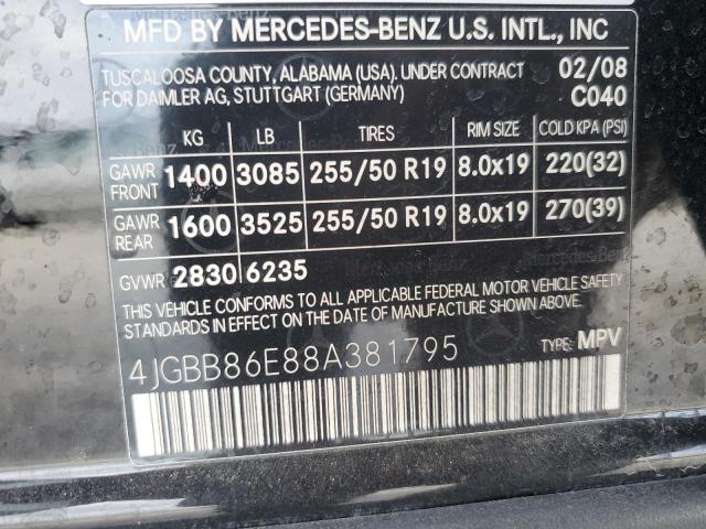 4JGBB86E88A381795 - 2008 MERCEDES-BENZ ML 350 WHITE photo 12