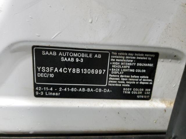 YS3FA4CY8B1306997 - 2011 SAAB 9-3 2.0T WHITE photo 12