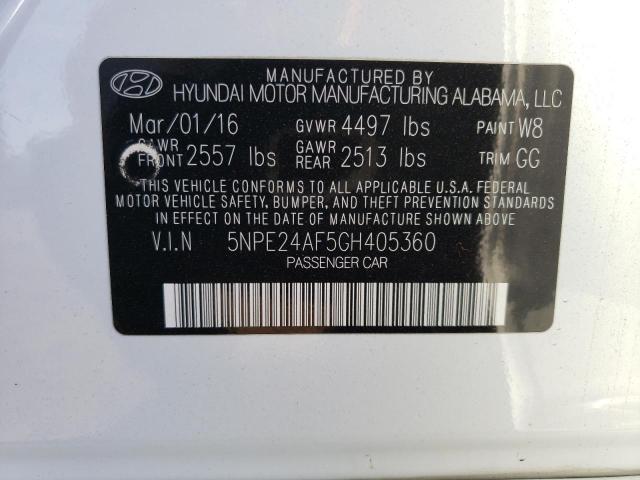 5NPE24AF5GH405360 - 2016 HYUNDAI SONATA SE WHITE photo 12