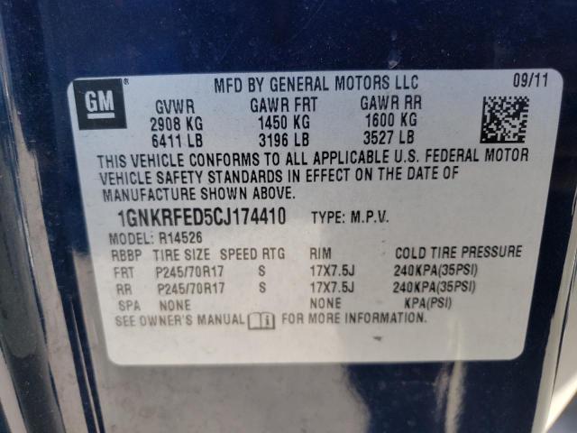 1GNKRFED5CJ174410 - 2012 CHEVROLET TRAVERSE LS BLUE photo 13