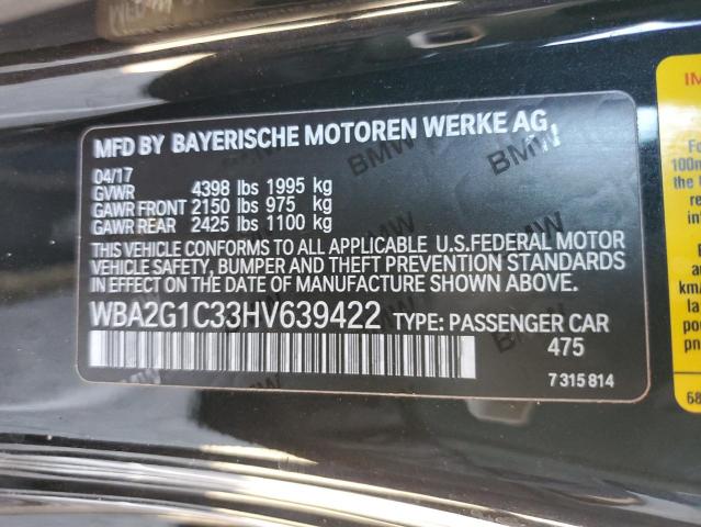 WBA2G1C33HV639422 - 2017 BMW M240I BLACK photo 12