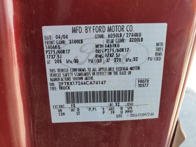 2FTRX17244CA74147 - 2004 FORD F-150 HERI CLASSIC BURGUNDY photo 12