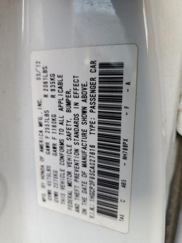 1HGCP3F85CA027816 - 2012 HONDA ACCORD EXL WHITE photo 12