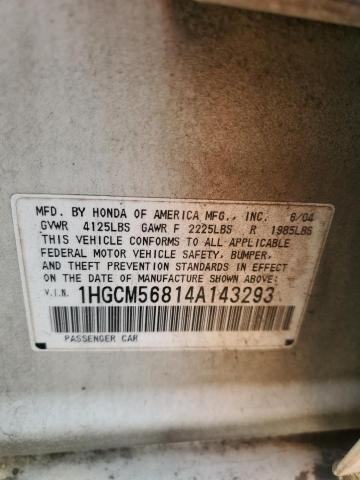 1HGCM56814A143293 - 2004 HONDA ACCORD EX WHITE photo 12