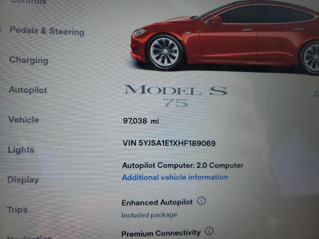 5YJSA1E1XHF189069 - 2017 TESLA MODEL S Կարմիր լուսանկար 9