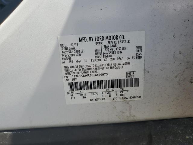 1FM5K8AR6JGA99973 - 2018 FORD EXPLORER POLICE INTERCEPTOR 白色 照片 14