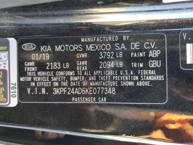 3KPF24AD6KE077348 - 2019 KIA FORTE FE BLACK photo 12