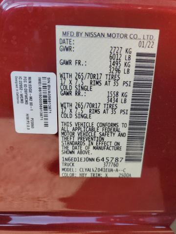 1N6ED1EJ0NN645787 - 2022 NISSAN FRONTIER S RED photo 13