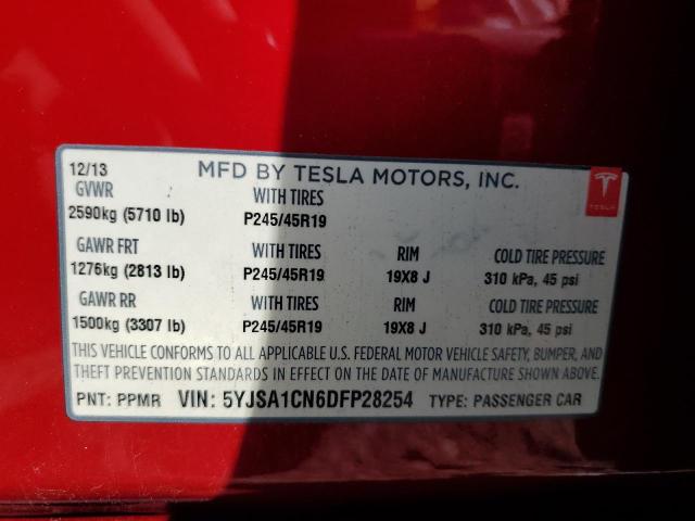 5YJSA1CN6DFP28254 - 2013 TESLA MODEL S RED photo 12