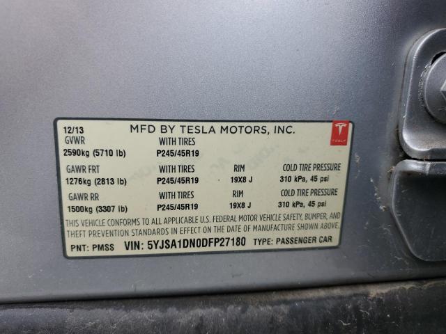 5YJSA1DN0DFP27180 - 2013 TESLA MODEL S Արծաթագույն լուսանկար 12