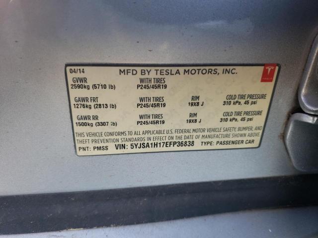 5YJSA1H17EFP36838 - 2014 TESLA MODEL S Արծաթագույն լուսանկար 12