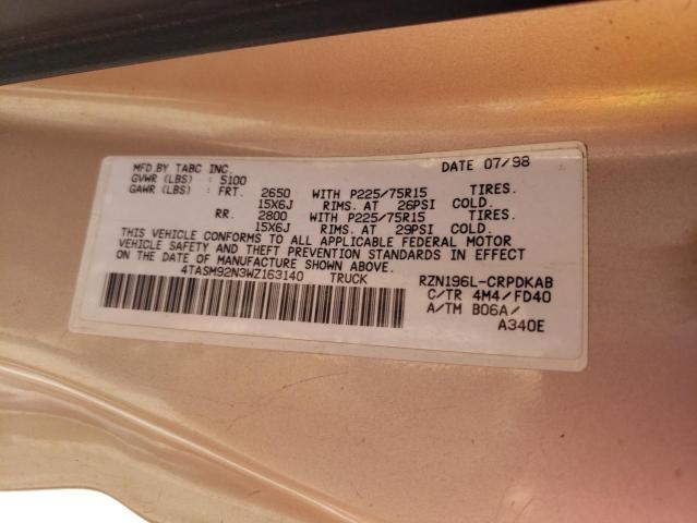 4TASM92N3WZ163140 - 1998 TOYOTA TACOMA XTRACAB PRERUNNER 金色 照片 12
