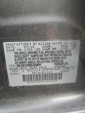 3N1CN7AP0GL823630 - 2016 NISSAN VERSA S GRAY photo 12