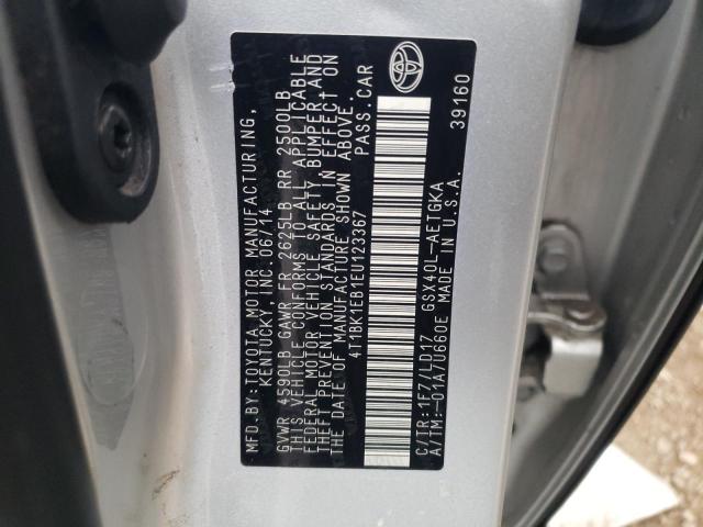 4T1BK1EB1EU123367 - 2014 TOYOTA AVALON BASE 银色 照片 12