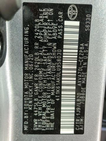 4T1K61AK0LU958030 - 2020 TOYOTA CAMRY XSE SILVER photo 12