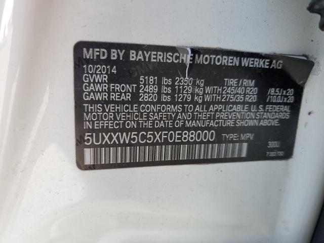 5UXXW5C5XF0E88000 - 2015 BMW X4 XDRIVE35I WHITE photo 13