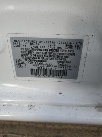 3N1CN7AP9FL800748 - 2015 NISSAN VERSA S WHITE photo 12