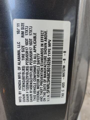 5FNRL5H68CB018286 - 2012 HONDA ODYSSEY EXL GRAY photo 13