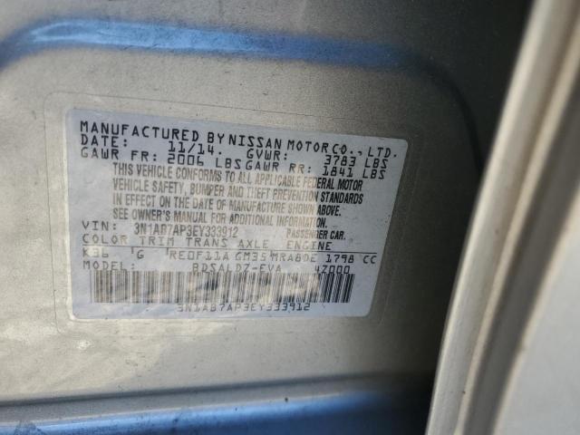 3N1AB7AP3EY333912 - 2014 NISSAN SENTRA S GRAY photo 12