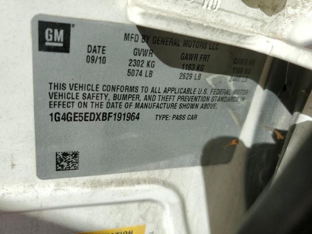 1G4GE5EDXBF191964 - 2011 BUICK LACROSSE CXS WHITE photo 12