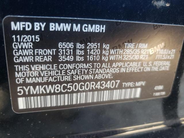 5YMKW8C50G0R43407 - 2016 BMW X6 M BLACK photo 12