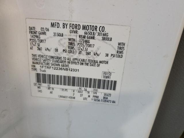 1FTRF12236NB12331 - 2006 FORD F150 Սպիտակ լուսանկար 12