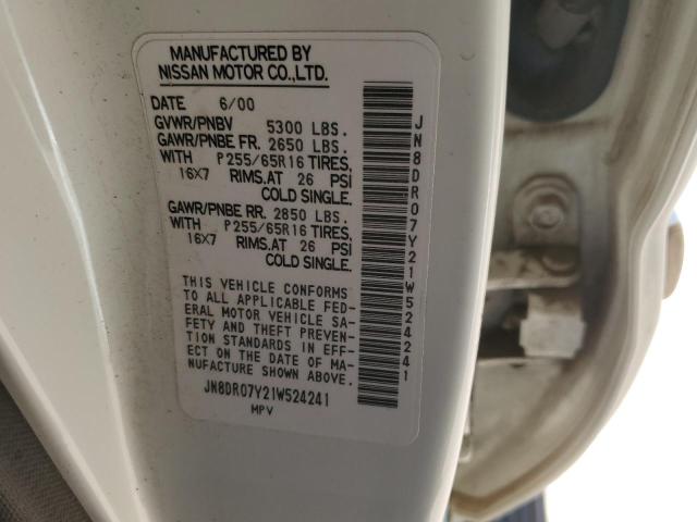 JN8DR07Y21W524241 - 2001 NISSAN PATHFINDER LE 白色 照片 13
