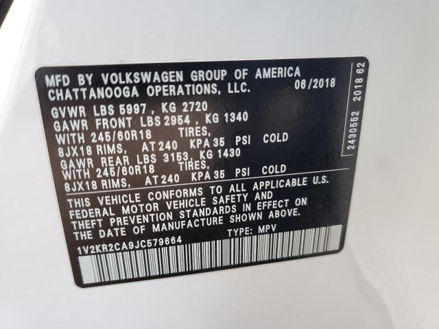 1V2KR2CA9JC579664 - 2018 VOLKSWAGEN ATLAS SE WHITE photo 13