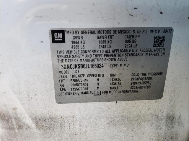 3GNCJKSB6JL165924 - 2018 CHEVROLET TRAX LS WHITE photo 13