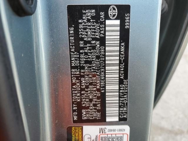 4T1BE46K97U707980 - 2007 TOYOTA CAMRY CE TURQUOISE photo 12