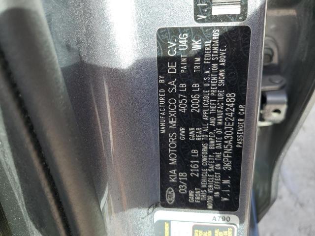 3KPFN5A30JE242488 - 2018 KIA FORTE EX GRAY photo 12