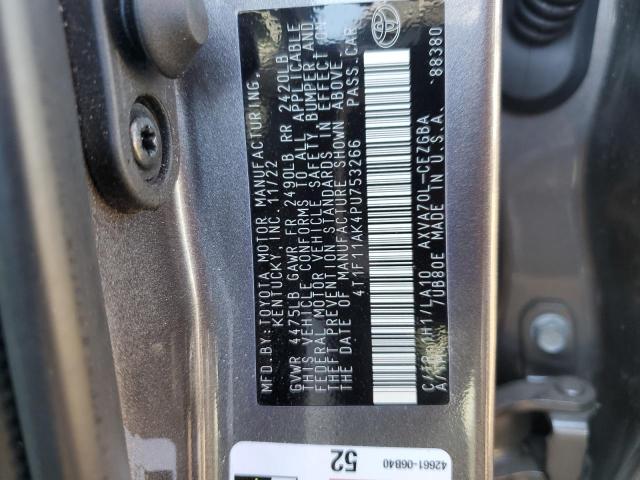 4T1F11AK4PU753266 - 2023 TOYOTA CAMRY XLE GRAY photo 12