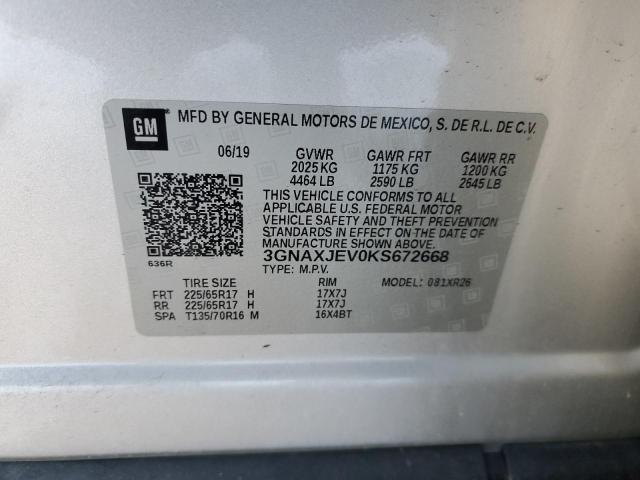 3GNAXJEV0KS672668 - 2019 CHEVROLET EQUINOX LT SILVER photo 12