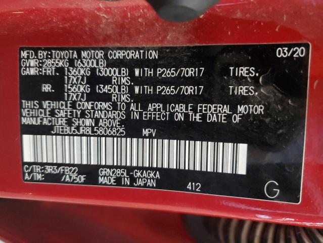 JTEBU5JR8L5806825 - 2020 TOYOTA 4RUNNER SR5/SR5 PREMIUM 红色 照片 12