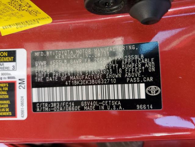 4T1BK3EK3BU632710 - 2011 TOYOTA CAMRY SE RED photo 12