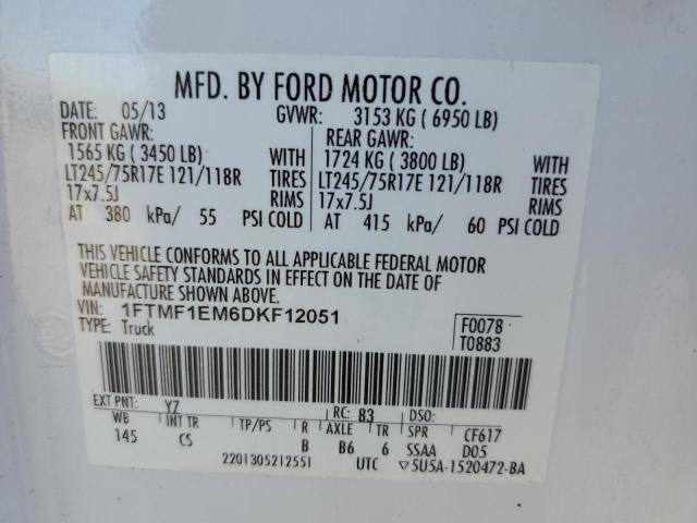 1FTMF1EM6DKF12051 - 2013 FORD F150 WHITE photo 12