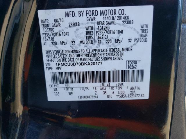 1FMCU0D70BKA20177 - 2011 FORD ESCAPE XLT BLACK photo 13