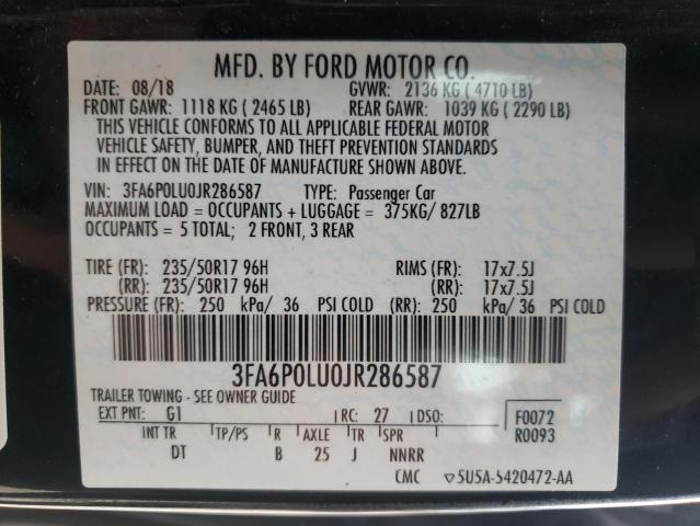 3FA6P0LU0JR286587 - 2018 FORD FUSION SE HYBRID BLACK photo 13