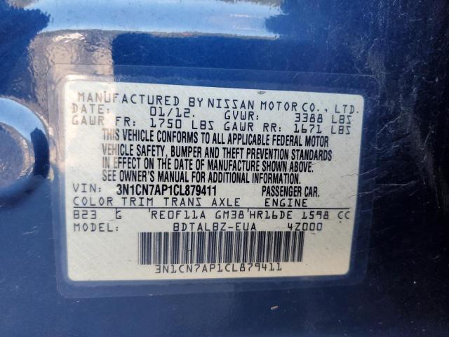 3N1CN7AP1CL879411 - 2012 NISSAN VERSA S BLUE photo 12