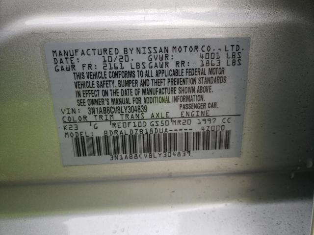 3N1AB8CV8LY304839 - 2020 NISSAN SENTRA SV SILVER photo 13